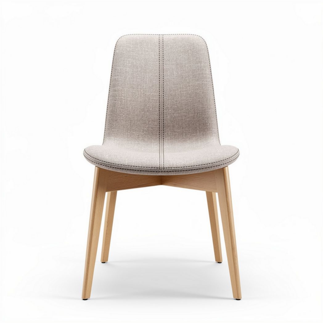 Chaise en tissu beige avec pieds en bois naturel dimensions 45 x 45 x 90cm