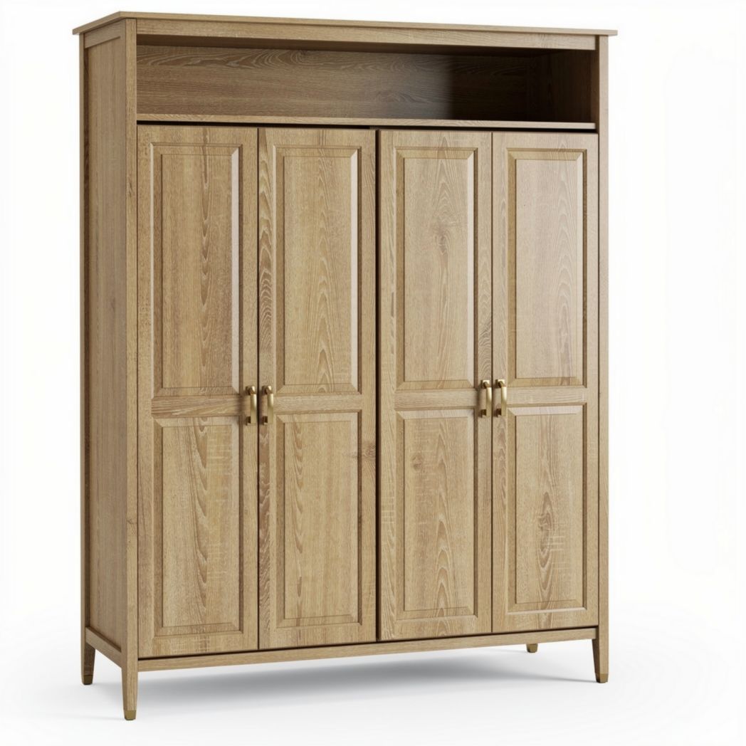 Armoire en bois naturel avec quatre portes et étagère supérieure 180 x 100 x 40cm