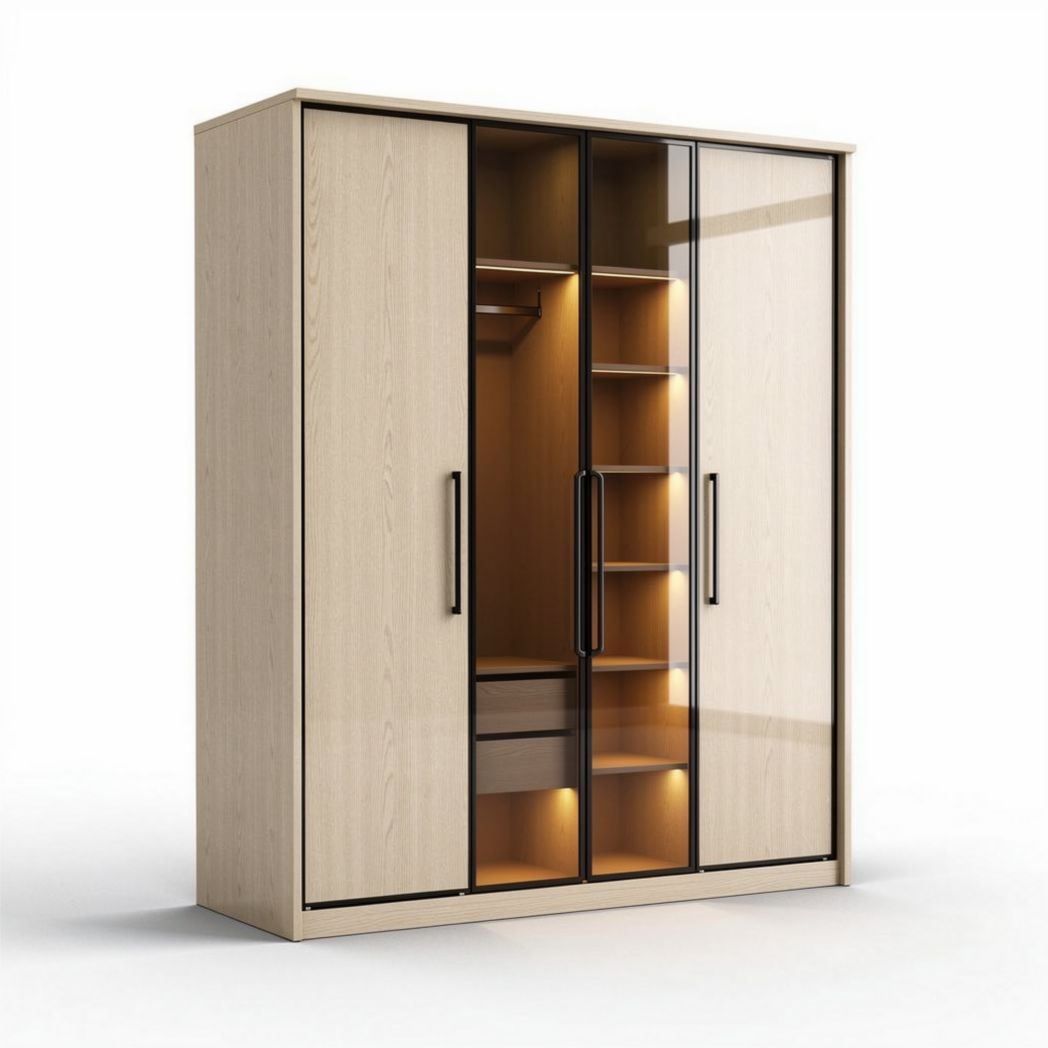 Armoire en bois avec portes en verre et étagères intégrées 200 x 100 x 220cm