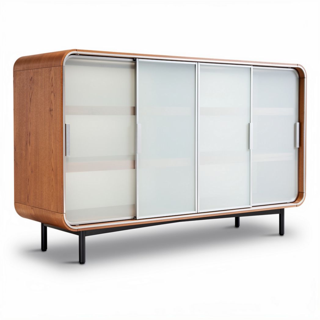 Buffet en bois avec portes en verre dépoli dimensions 150 x 45 x 80 cm