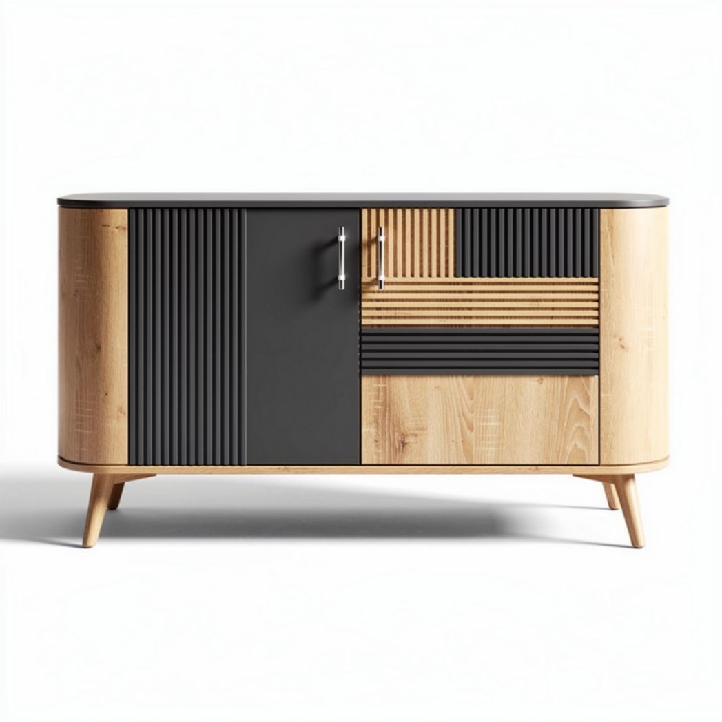 Buffet en bois et mélaminé noir avec dimensions 120 x 40 x 70cm