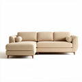 Canapé d'angle en tissu beige avec accoudoirs ronds dimensions 200 x 90 x 85cm
