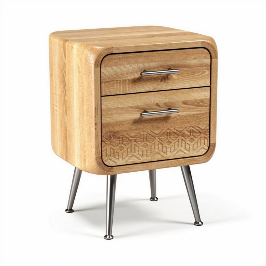 Table de chevet en bois avec deux tiroirs et pieds en métal 40 x 40 x 50 cm
