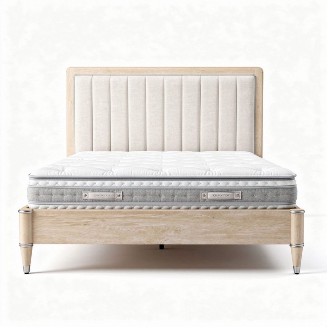 Matelas en mousse avec cadre en bois 200 x 160 x 30cm couleur beige