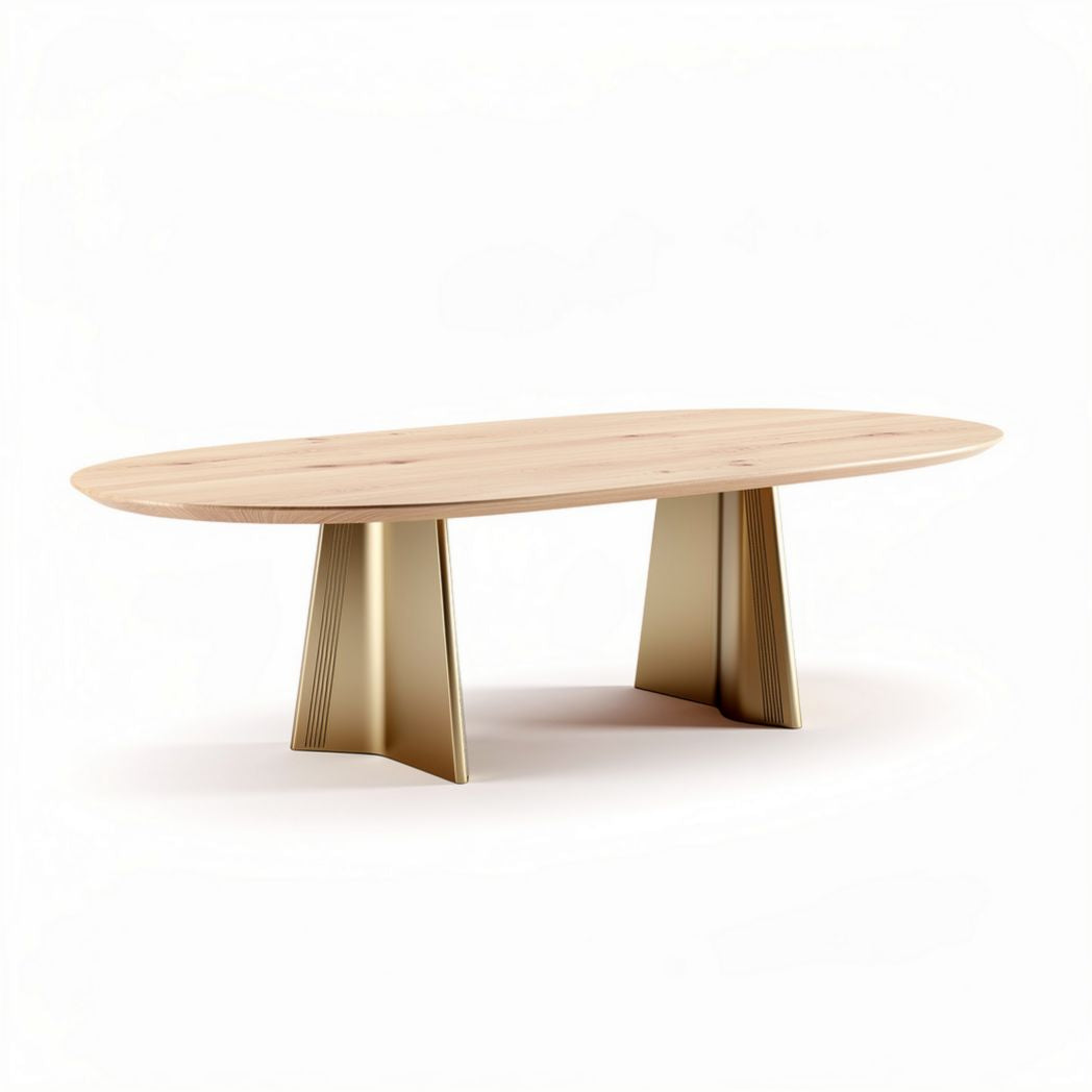 Table basse ovale en bois avec pieds dorés 120 x 60 x 45 cm