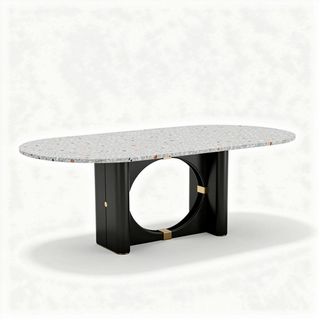 Table ovale en marbre et métal noir dimensions 200 x 100 x 75cm
