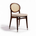 Chaise en bois avec dossier en rotin et assise en tissu beige 45 x 45 x 85cm